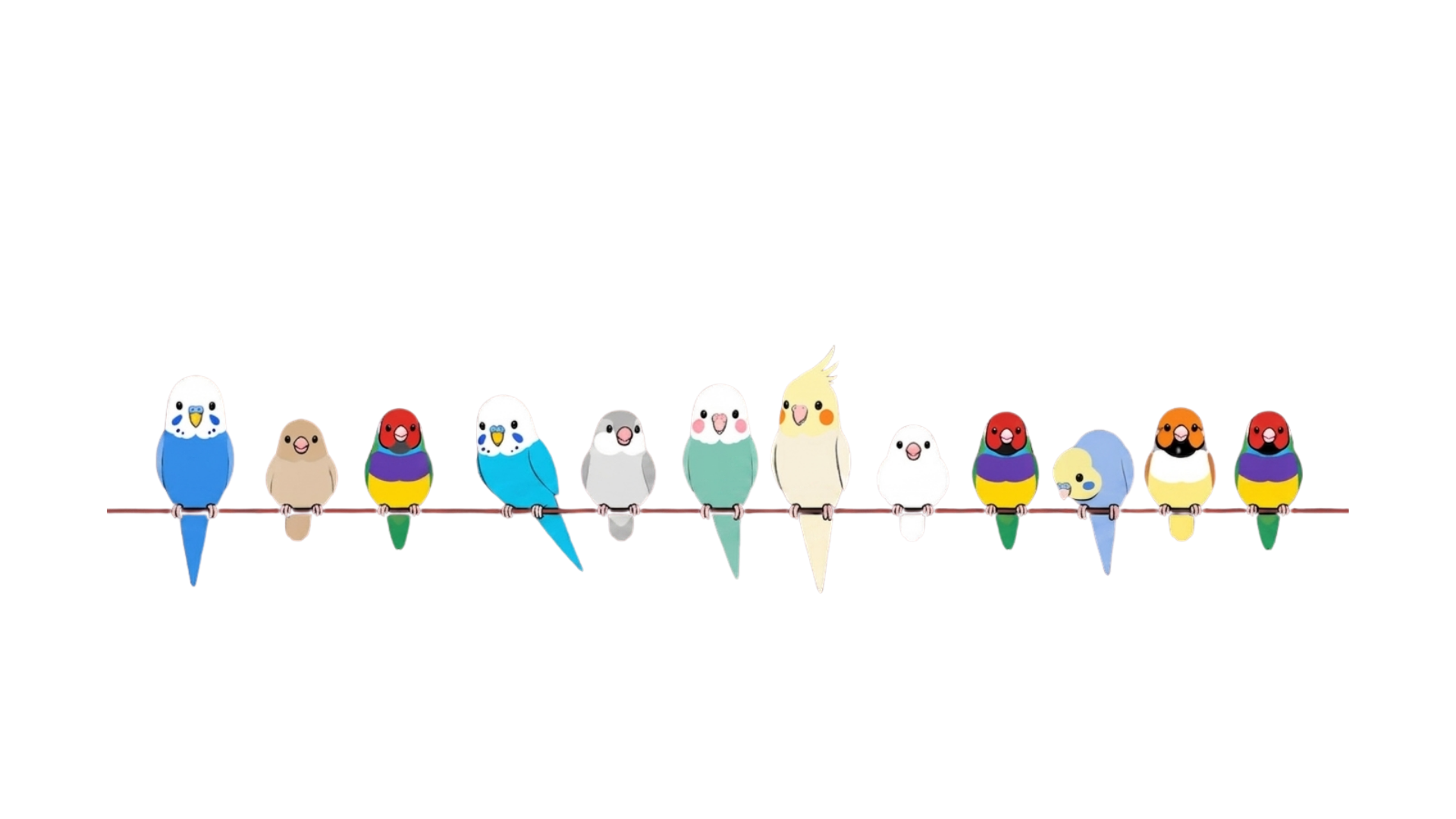 枝に並ぶ小鳥たちのイラスト
